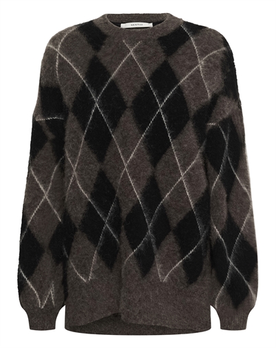 Gestuz - GZSida Multi Long Pullover Strik - Black/Chestnut/Ivory